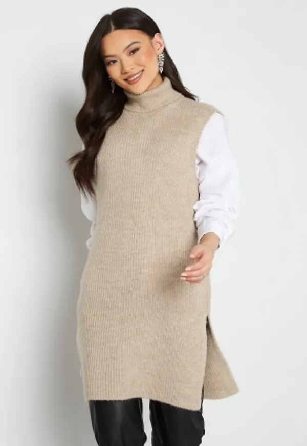 ONLY Cora Long Rollneck Vest Pumice Stone S