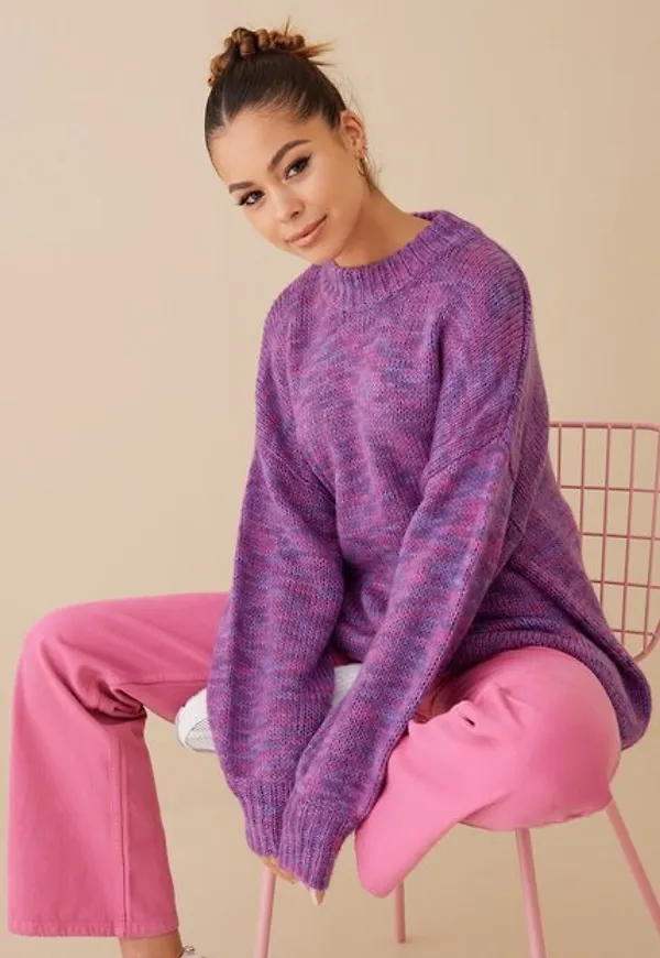 NLY Trend Cosy Space Yarn Knit Sweater Stickade tröjor Lila/Mönstrad