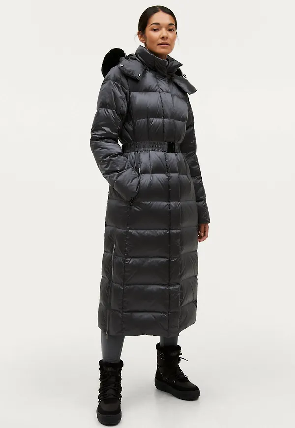Áhkká - Dunkappa Gold Long Down Coat Shiny - Grå