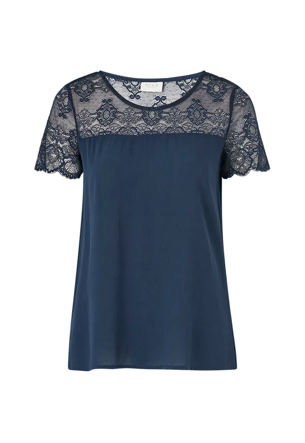 Vila - Blus viMero Lace S/S Top - Blå
