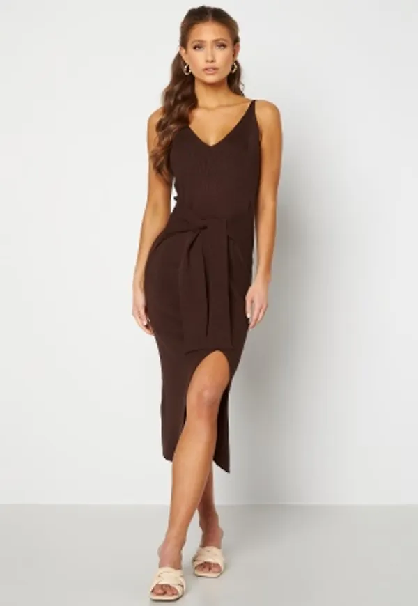 BUBBLEROOM Nour fine knitted rib dress Brown XL