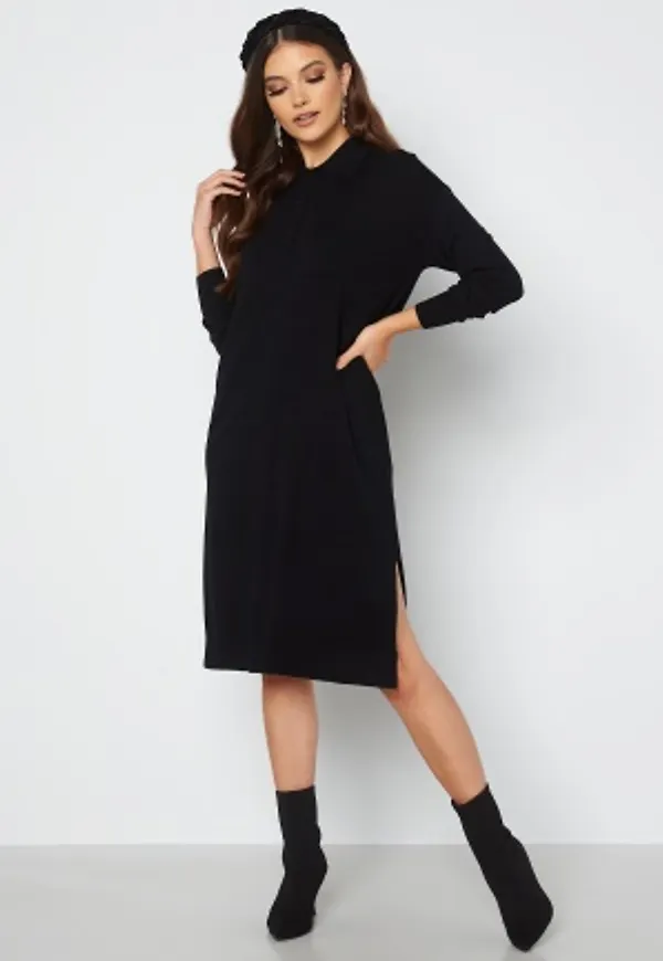 VERO MODA Saba LS Collar Below Knee Dress Black M