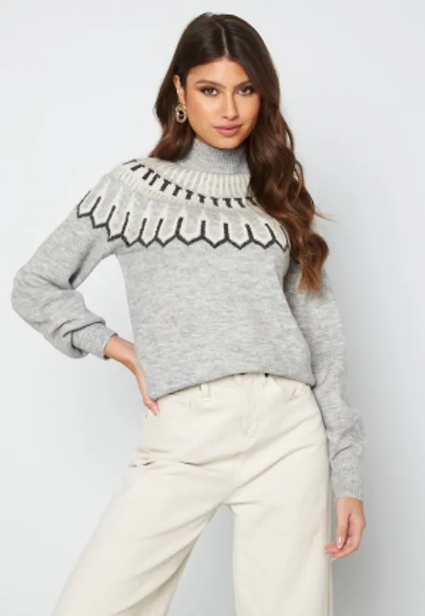 VERO MODA Simone Highneck Blouse Light Grey Melange L