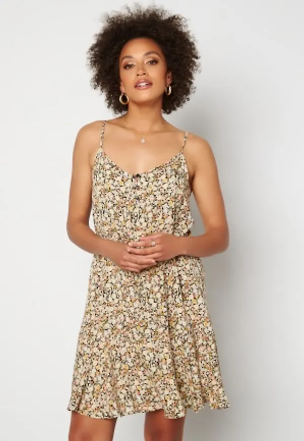Pieces Nya Slip Button Dress Black AOP XS