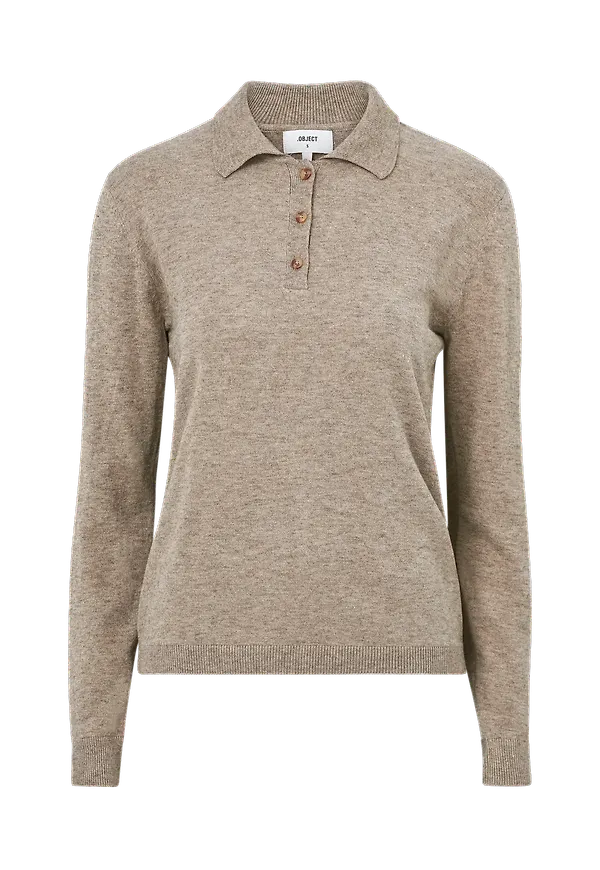 Object - Tröja objThess L/S Polo Shirt - Brun