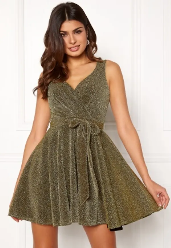 Goddiva Lurex Skater Dress Gold XS (UK8)