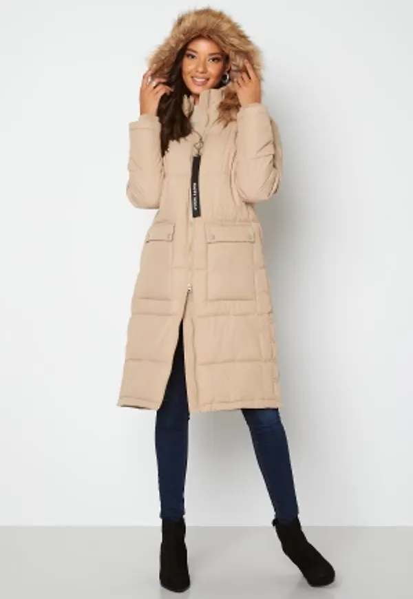 Happy Holly Chrissy Long Padded Jacket Beige 48/50