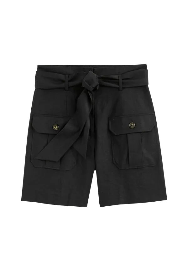La Redoute - Shorts i linneblandning, med knytskärp - Svart