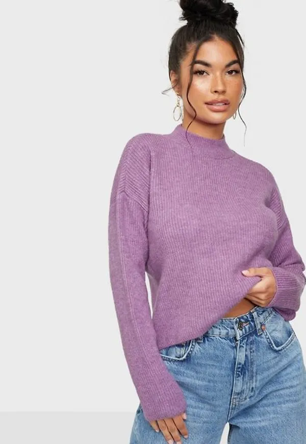 Vero Moda Vmolina Ls Highneck Blouse Noos Stickade tröjor African Violet Melange
