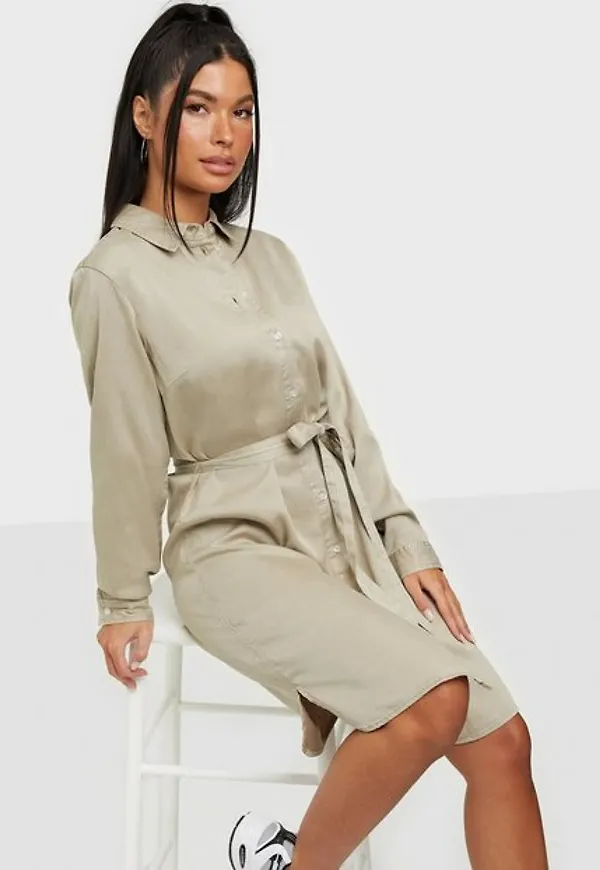 Vila Vibista Denim Belt Dress/Su - Noos Långärmade klänningar Simply Taupe
