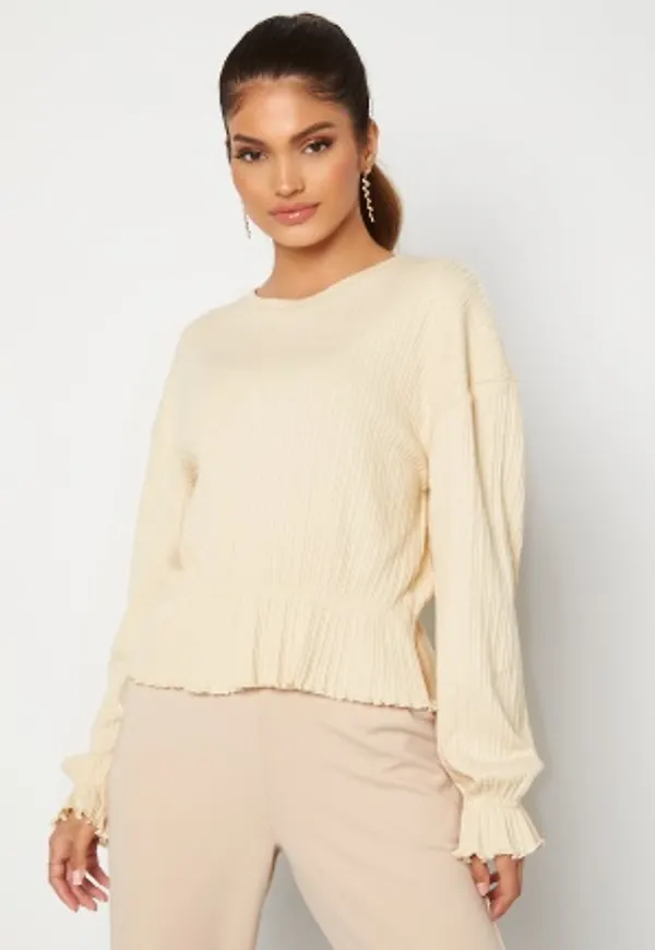 BUBBLEROOM Elleny ribbed flounce sweater Cream L