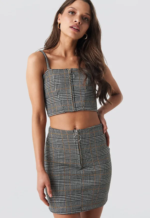 NA-KD Co-ord Check Mini Skirt - Grey,Multicolor