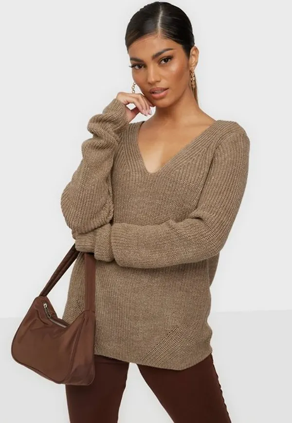 Vila Vioktavi V-Neck L/S Knit Top/Su - N Stickade tröjor Fungi Melange