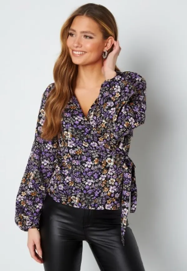 VERO MODA Isa 7/8 Wrap Top Black AOP:Kamille S