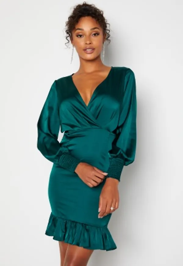 Chiara Forthi Alcine Wrap Flounce Dress Dark green XS