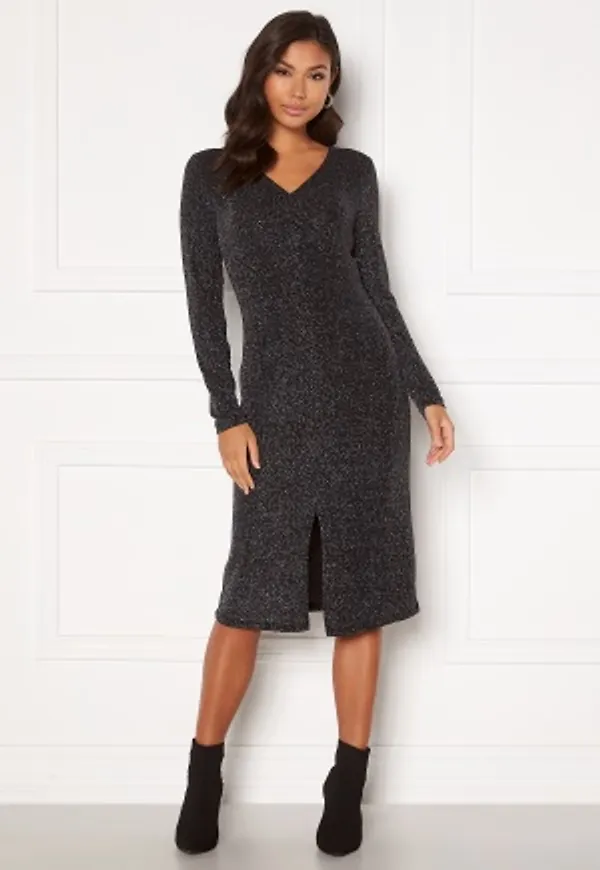 VILA Shinni L/S Glitter Lurex Dress Black, Detail: Silve M