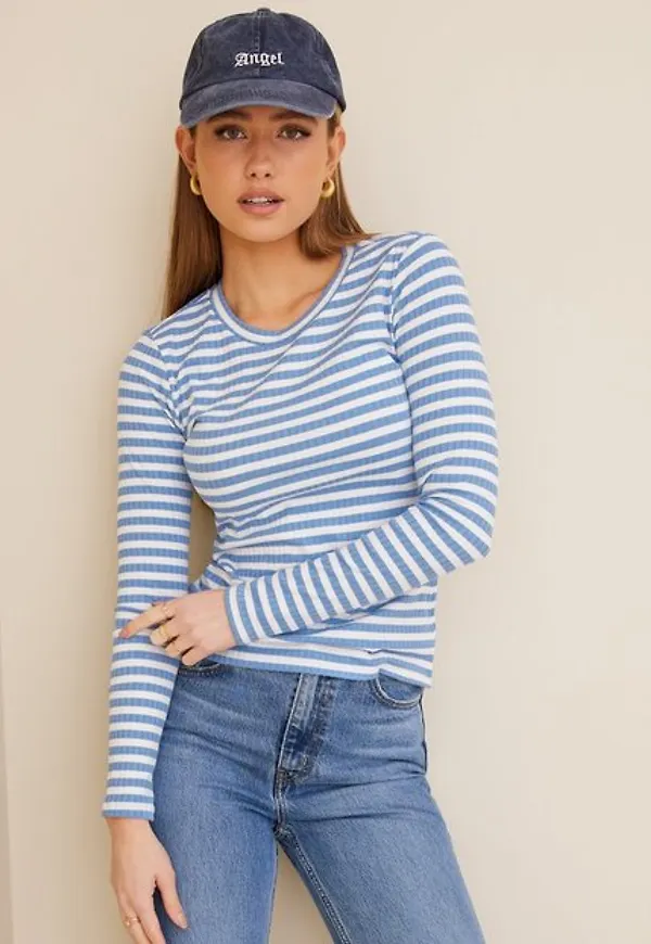 Jacqueline de Yong Jdyfransiska L/S Stripe O-Neck Top Toppar Della Robbia Blue Cloud Dancer