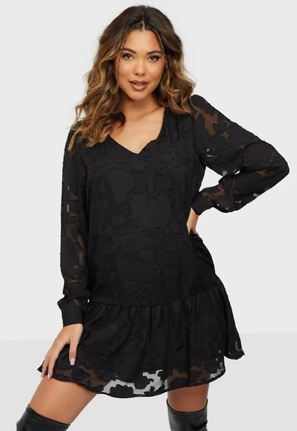 Jacqueline de Yong Jdyjovi L/S Dress Wvn Långärmade klänningar Black
