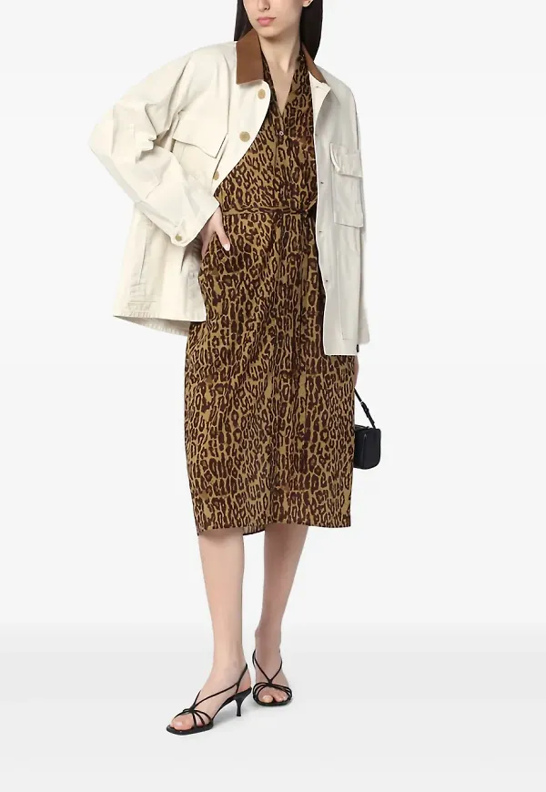 6397 leopardmönstrad midiklänning - Neutral