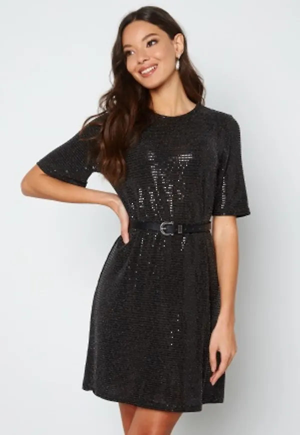 VERO MODA Cabena 2/4 Oversize Long Tee Dress Black Det. Black Seq M