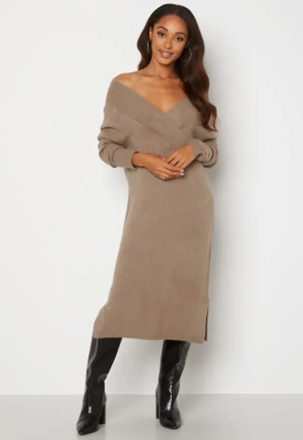 VILA Madelia V-Neck L/S Knit Dress Fungi M