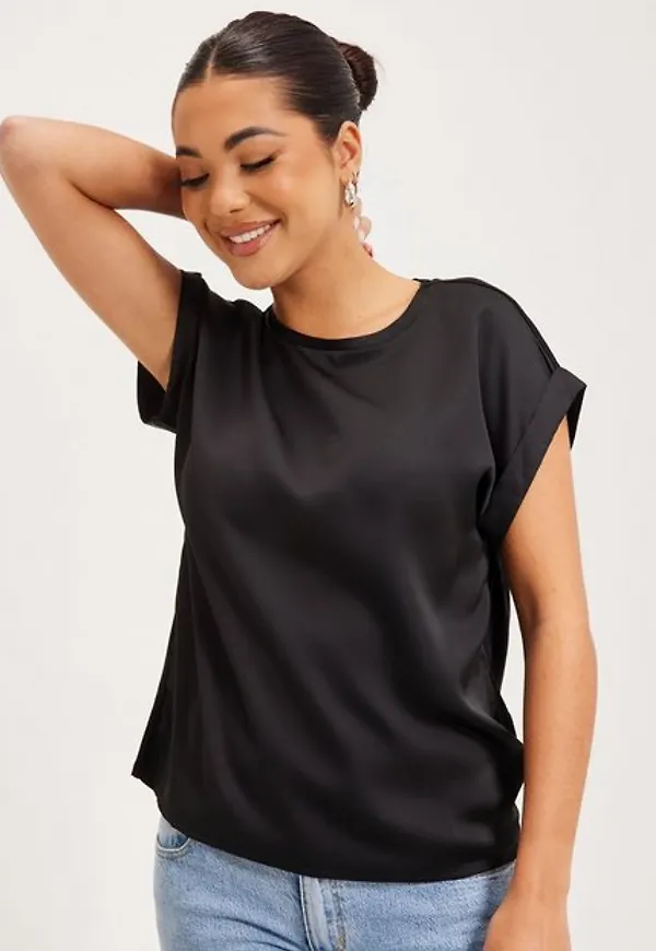 Vila Viellette S/S Satin Top/Su - Noos Vardagsblusar Black