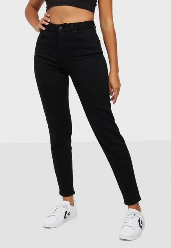 Pieces Pcleah Mom Hw Ank Rinse Black Noos Mom Jeans