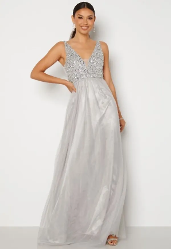 BUBBLEROOM Ivory embellished prom dress Light grey 38