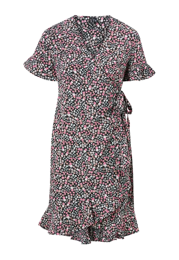 Vero Moda - Omlottklänning vmHenna 2/4 Wrap Frill Dress - Svart