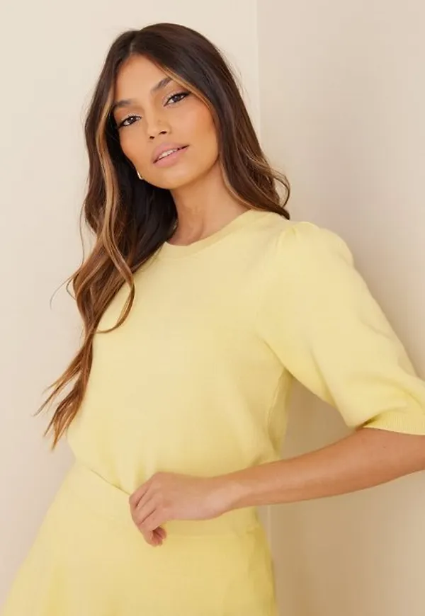 Vero Moda Vmgold Ss Puff O-Neck Blouse Ga Lcs Stickade tröjor Lemon Meringue