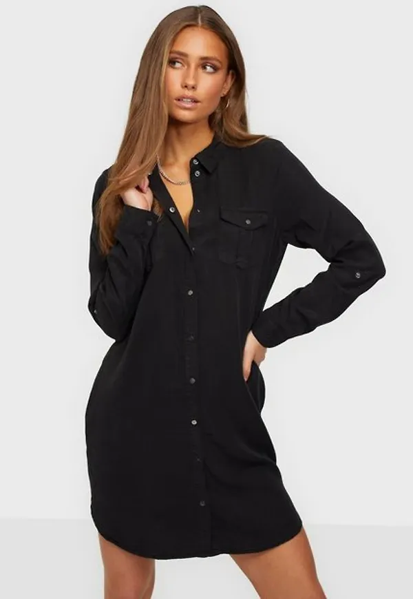 Vero Moda Vmsilla Ls Short Dress Blck Noos Ga Långärmade klänningar