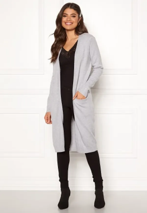 VILA Ril Long Knit Cardigan Light Grey Melange L