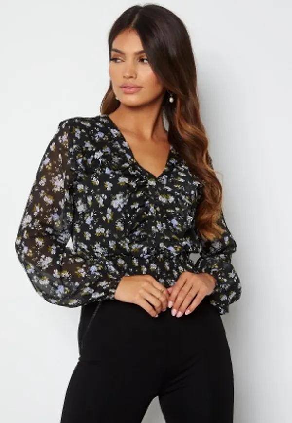 BUBBLEROOM Minty flounce blouse Black / Floral 36