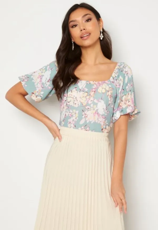 ONLY Alica Life 2/4 Smock Top Stone Blue AOP:Tea f M