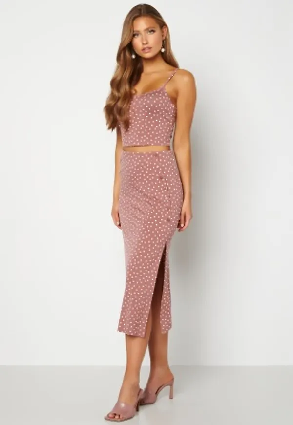 BUBBLEROOM Thelsie midi skirt Dark dusty pink / Dotted XL