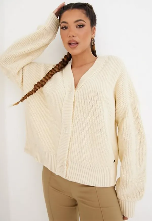 Noisy May Nmuna L/S V-Neck Knit Cardigan Stickade tröjor Eggnog