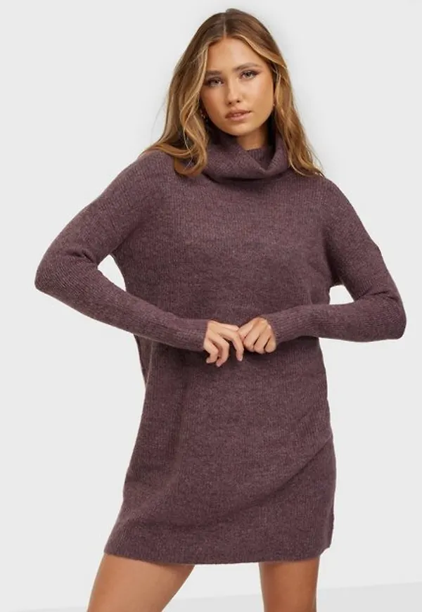 Only Onljana L/S Cowlnck Dress Wool Knt Stickade klänningar Rose Brown W. Melange