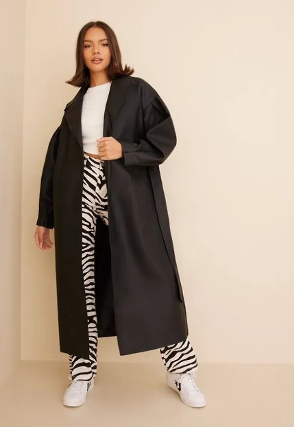 Missguided Pu Belted Balloon Sleeve Trench Skinnjackor