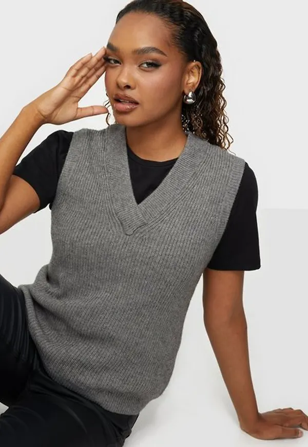 Object Collectors Item Objmalena S/L Knit Waistcoat Noos Stickade västar Medium Grey Melange