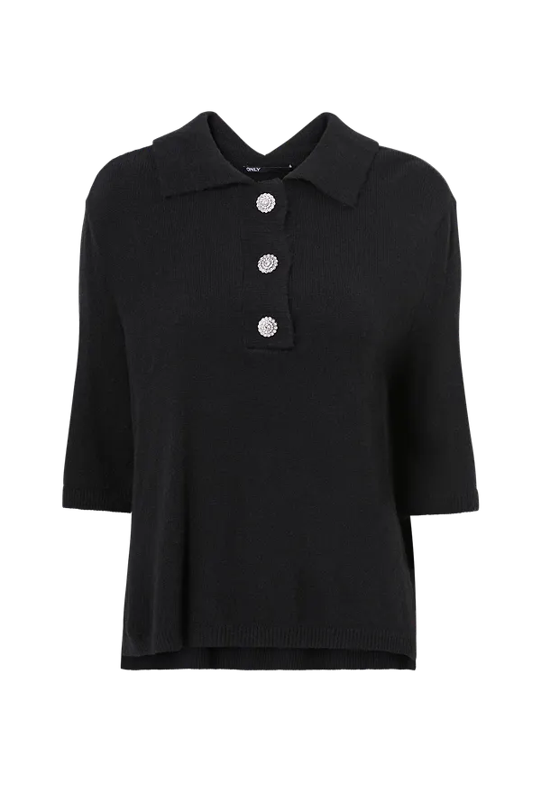 Only - Topp onlPaloma 2/4 Polo Pullover Knt - Svart