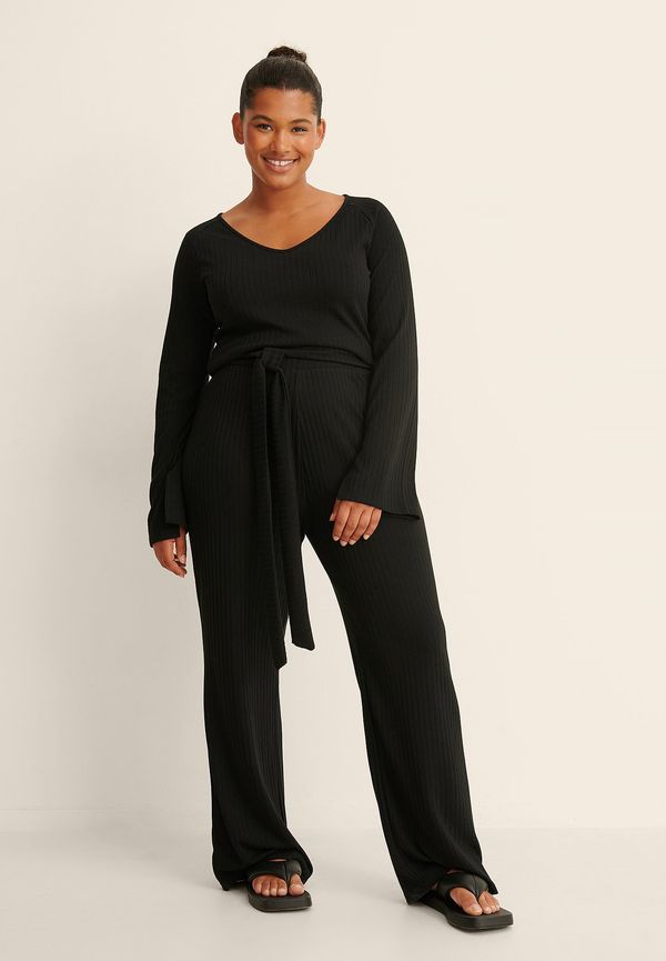 NA-KD Recycled Ribbstickade Byxor Med Knytdetalj - Black