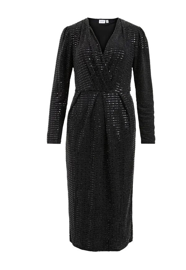 Vila - Klänning viFeste L/S Midi Dress - Svart