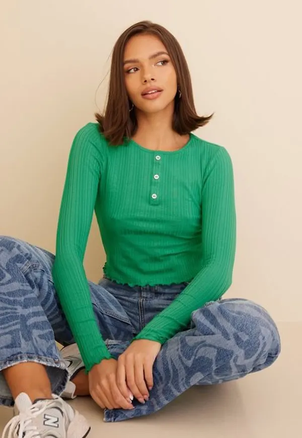 Only Onlzenia Ls Button Top Nn Långärmade toppar Simply Green