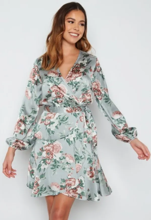 BUBBLEROOM Priya Satin Dress Dusty green / Patterned 44