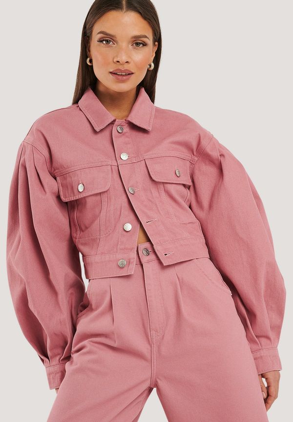 NA-KD Trend Puff Sleeve Oversized Denim Jacket - Pink