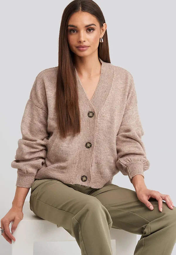 NA-KD Trend Kort Cardigan Med Knäppning Fram - Beige