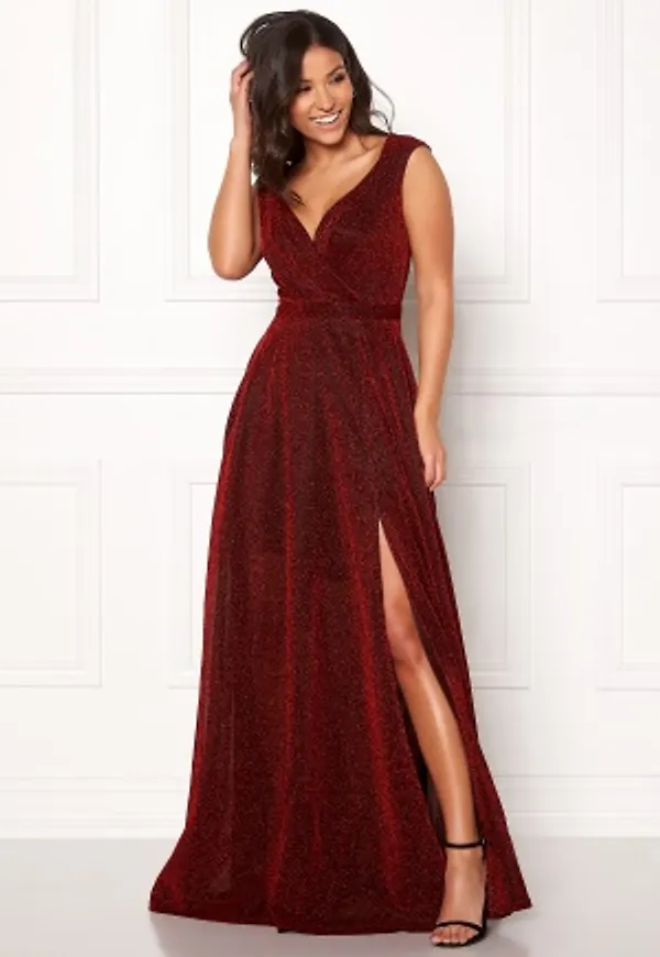 Goddiva Glitter Wrap Maxi Dress Red M (UK12)