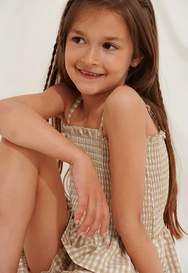 KIDS by NA-KD Ekologiskt rutigt linne med smock - Beige