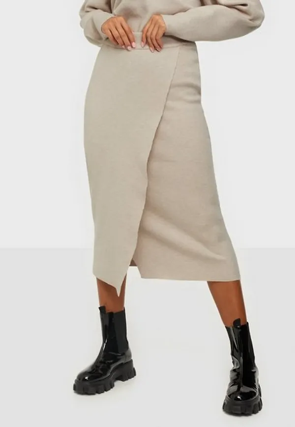 Vila Violivinja Knit Hw Midi Wrap Skirt Midikjolar Natural Melange