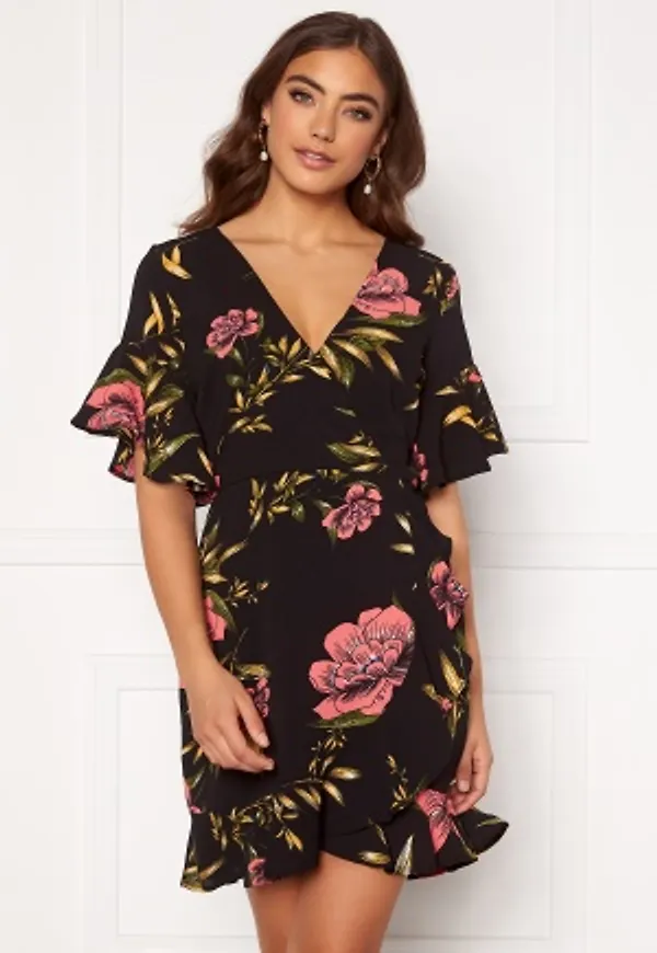 AX Paris Frill Sleeve Wrap Dress Black XS (UK8)